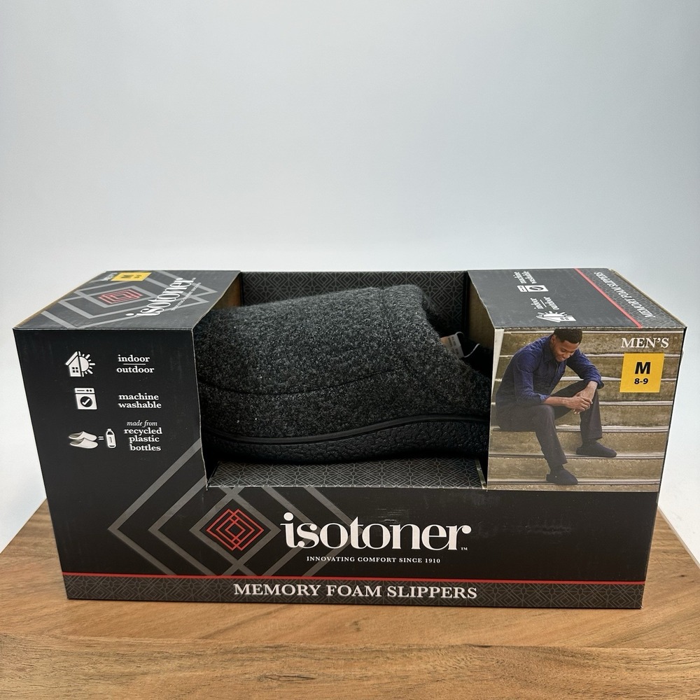 New NIB Mens Isotoner Memory Foam Slippers Mules Black Size M 8-9‎